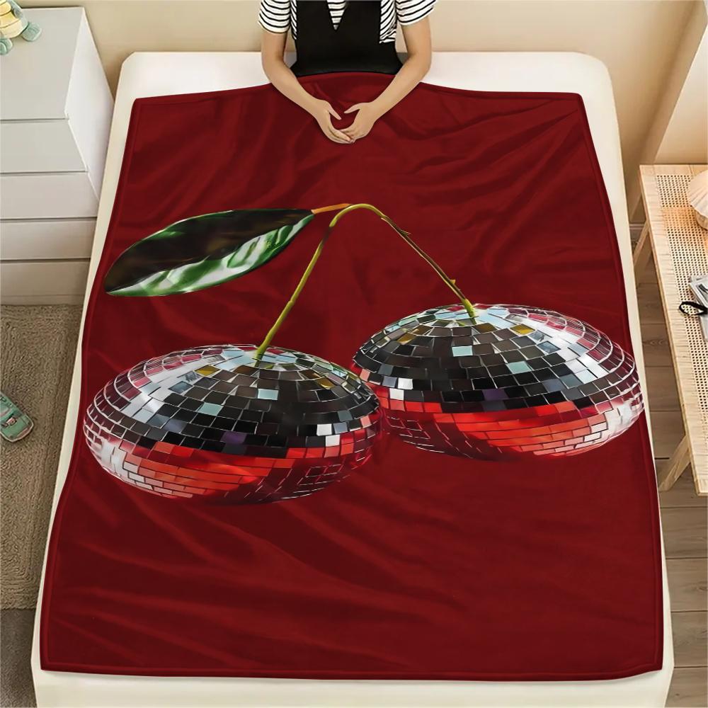 Red Element Cherry Football Print Flannel Blanket,High quality Comfortable for All Seasons,Home Decor,Warmth and Comfort,Perfect for Christmas Gifts