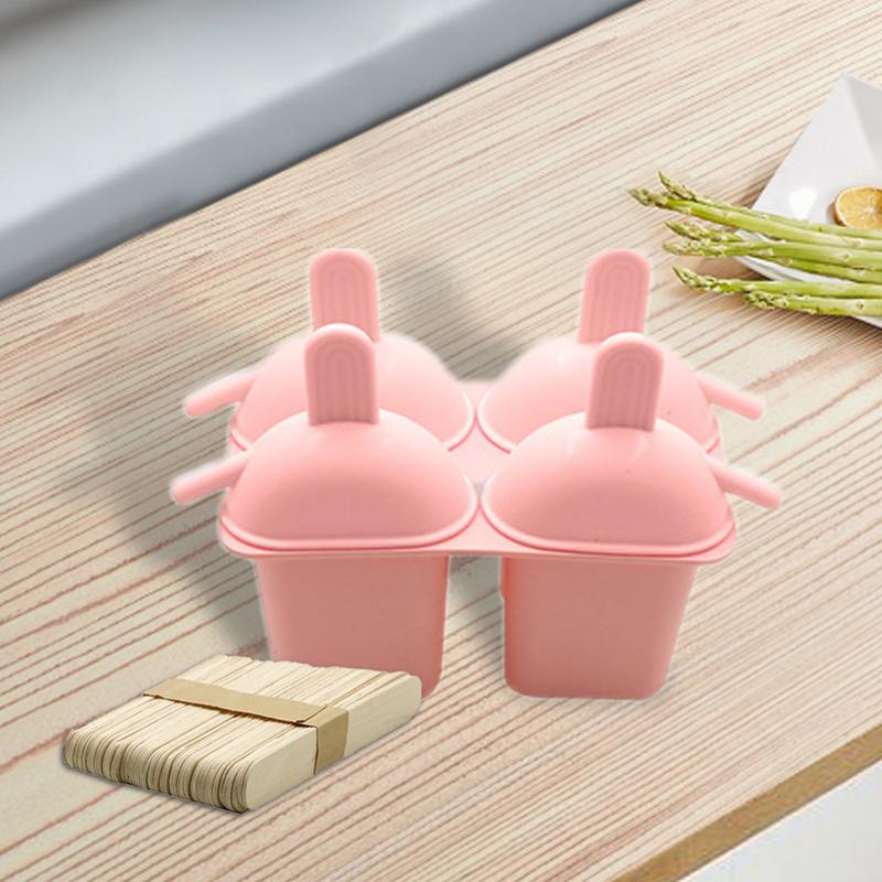 Silicone Popsicle Molds 4 Grids Food Grade Reusable Ice Pop Maker Silicone 50 Sticks Easy Release Homemade Icecream Maker For