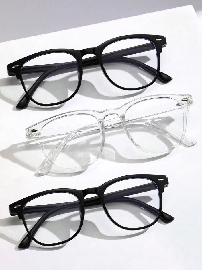 2-3PCS Unisex Square Plastic Frame Trendy Anti-Blue Light Clear Glasses For Back To School Clothing Accessories.
