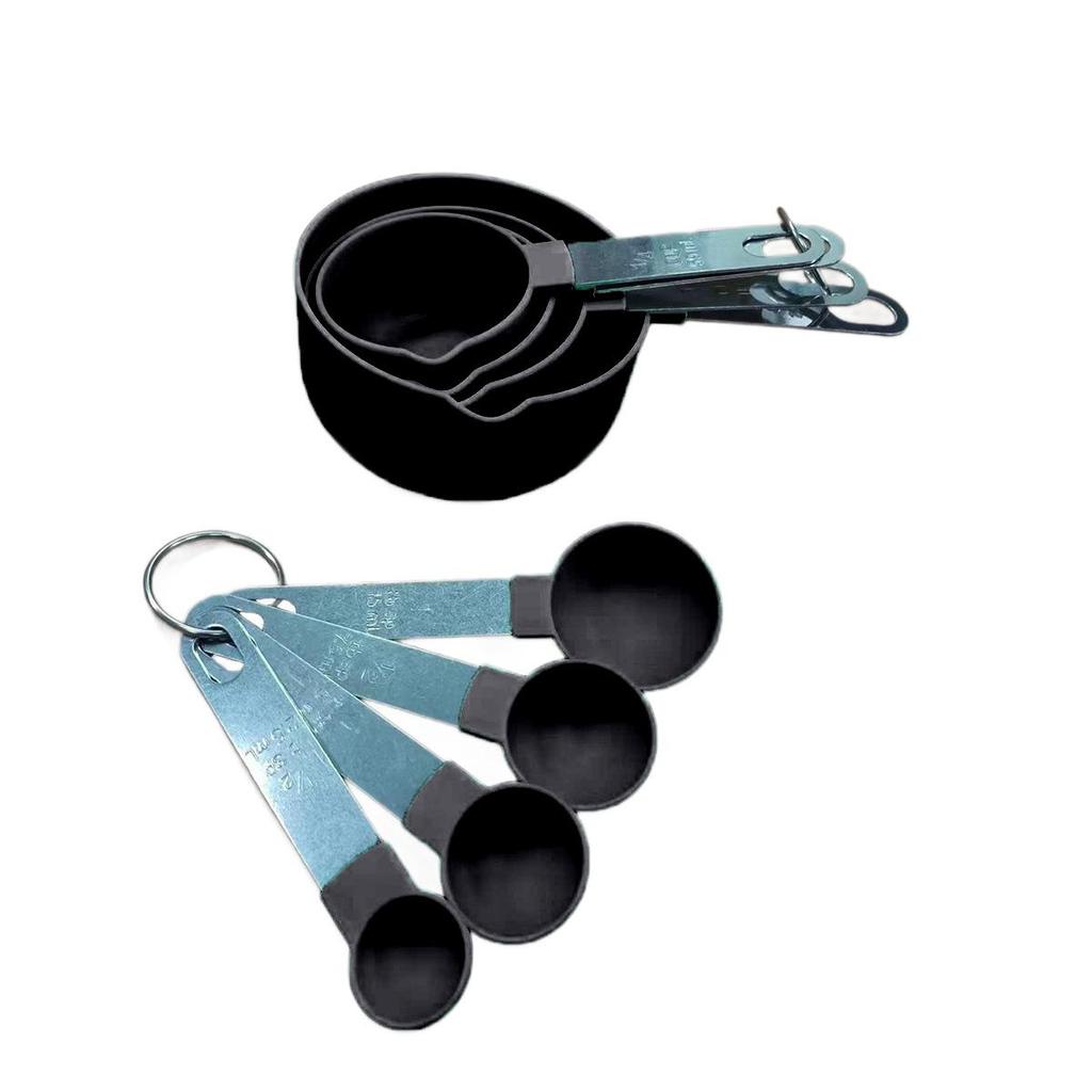 Stainless Steel Handle 8-Piece Measuring Cup & Spoon Set with Food-Grade Plastic Scaled Cups