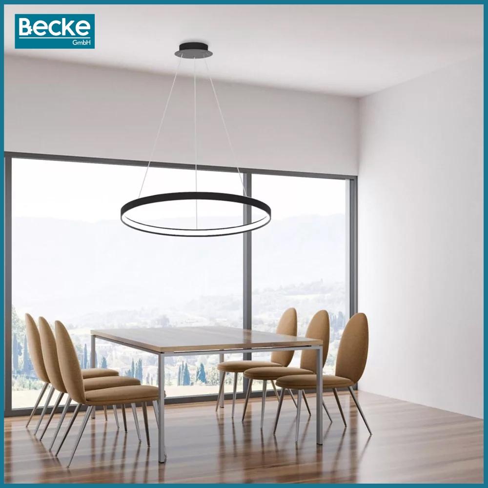 Ring LED ceiling lamp, matt black, 25W, modern, industrial, hanging, long, Neutral