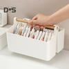Настольный пластиковый контейнер с деревянной ручкой, органайзер для художественных принадлежностей с регулируемыми разделителями, корзина для косметики, сумка для хранения цветных карандашей и кистей