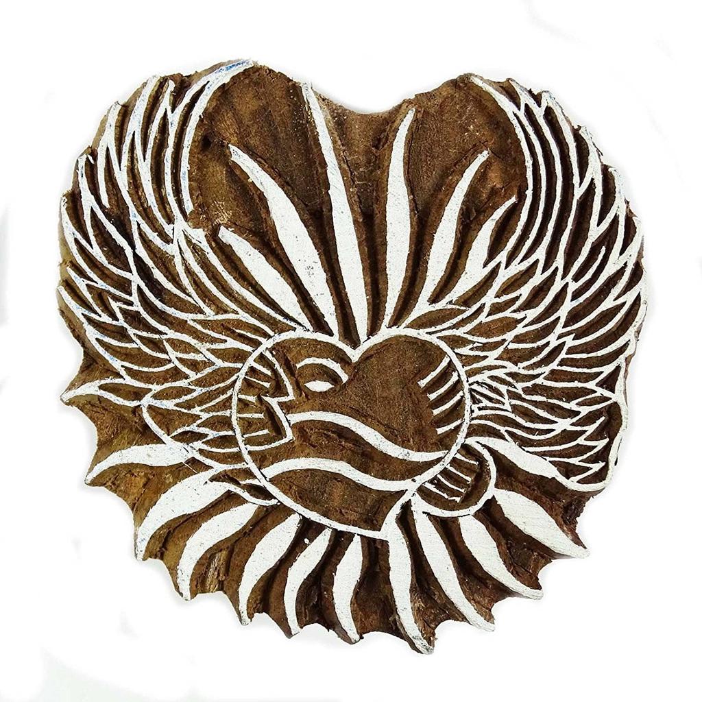 Печатный блок ручной работы Сердце Деревянный блок печати Текстильный блок печати