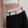 Punk Double Row Hole Belt Metal Buckle Hip-hop Waist Belt PU Leather Star Waistbands  Female/Girls