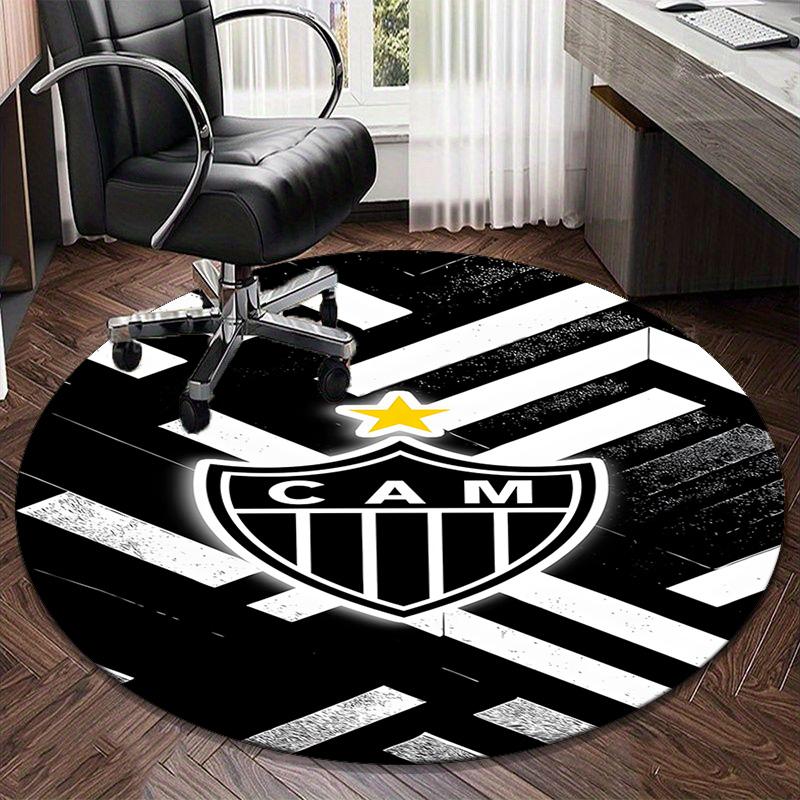 1PC round rug Black And White Stripes With Shield Printed Round Area Rug ,Rug For Home Office, Round Chair Rug,Carpet Fan gifts Christmas gift