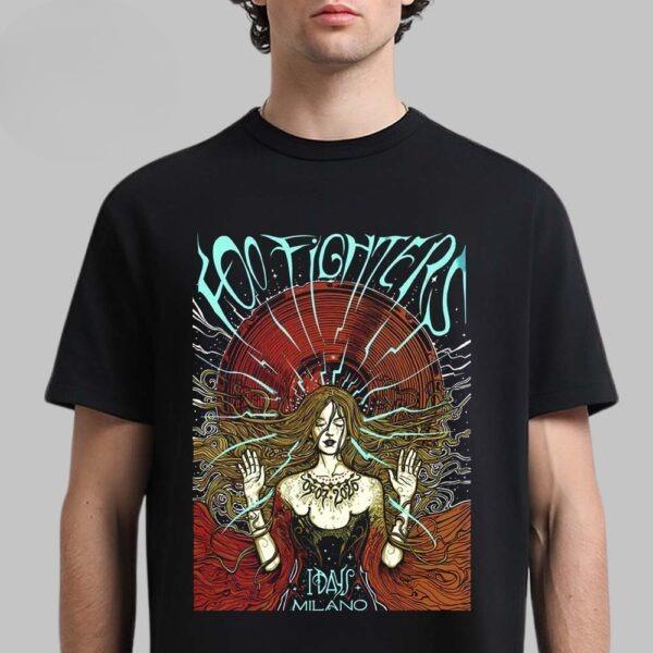 2026 Foo Fighters Tee Milano Concert Poster Shirt Psychedelic Rock Graphic Tshirt Grunge Band Vintage Tee Rock Concert Fan Merch