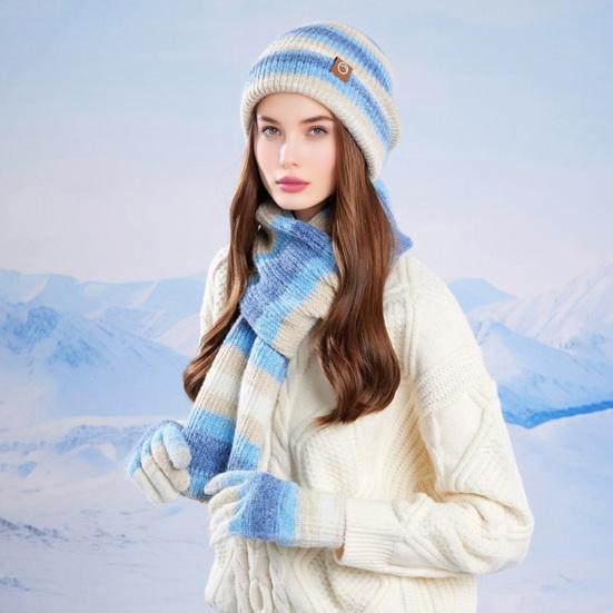 Набор из 3 предметов: женская зимняя шапка, шарф, перчатки, утолщенная бархатная подкладка
