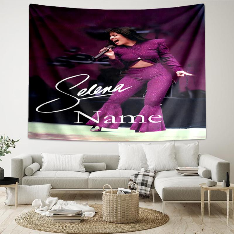 Custom Name Selena Quintanilla Print Tapestry, Backdrop, Easy Setup, Ideal for Bedroom, Office & Living Room, with Aesthetic Wall Hanging Decor.