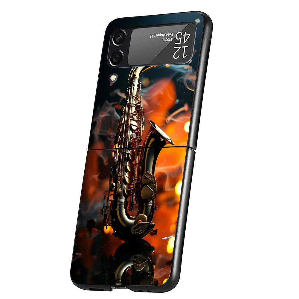 Music Saxophone Instrument Phone Case For Samsung Galaxy Z Flip 7 6 5 4 3 5G Cover ZFlip7 ZFlip6 ZFlip4 ZFlip5 ZFlip3 Coque Fund
