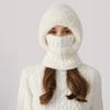 3 In 1 Women Knitted Scarf Hat Plush Ball Decor Windproof Warm Snow Cap Solid Color Fleece Lining Outdoor Activity Hat