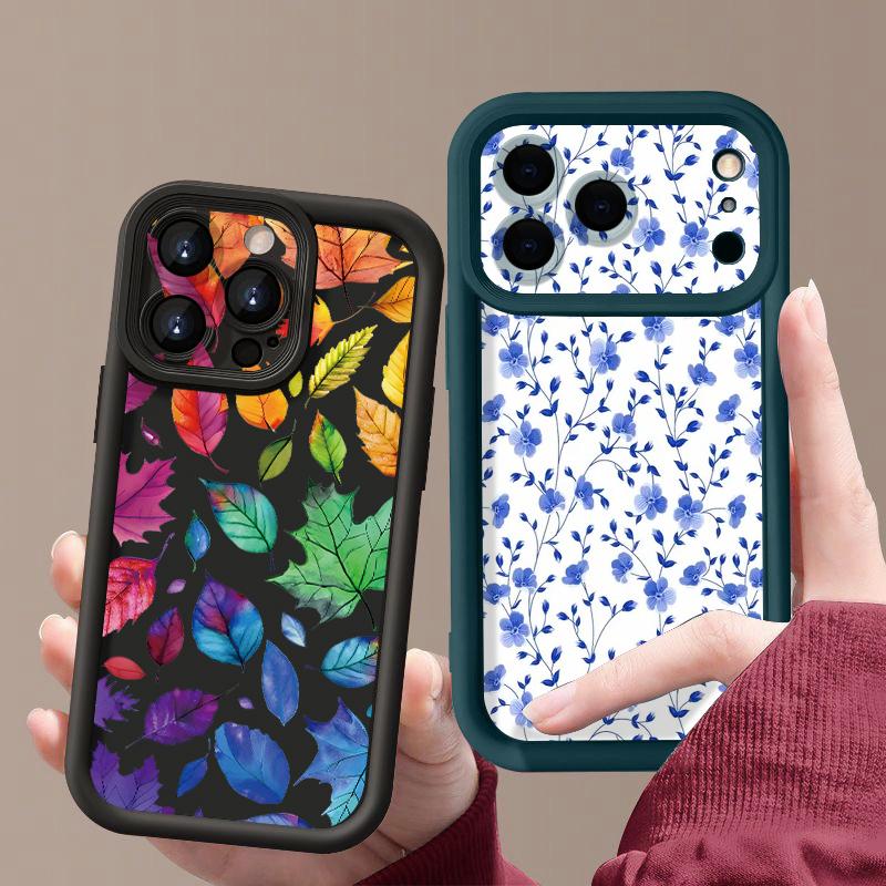 Чехол с принтом «Цветы и Листья» для iPhone 17 Pro Max Чехол iPhone 16 15 14 13 Pro Max 11 17e 16e Ударопрочный бампер Мягкий силиконовый чехол для телефона