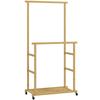 Clothes Rack with Casters, Coat Rack with Clothing Rail, Shoe Shelf, Made of Bamboo, 80 x 40 x 160 cm, Natural