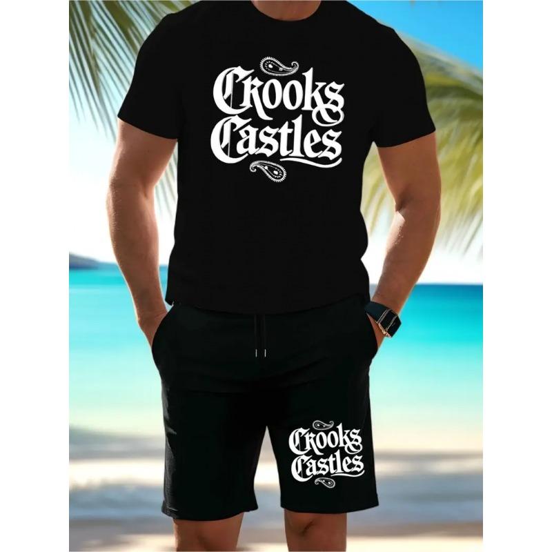 Европейский размер Crooks & Castles Новая мужская летняя повседневная футболка для активного отдыха и спорта, модный трендовый принт, для летнего пляжного отдыха, Футболка
