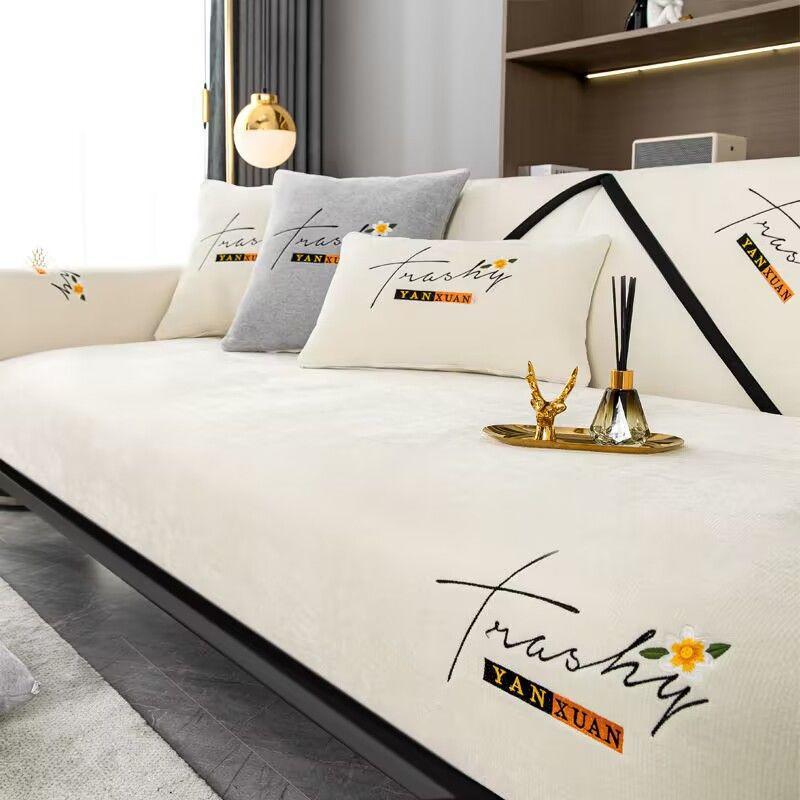 Чехол для дивана с вышитыми буквами, черный кант, универсальная подушка для дивана Four Seasons Northern Europe, нескользящая подушка для дивана из шенилла