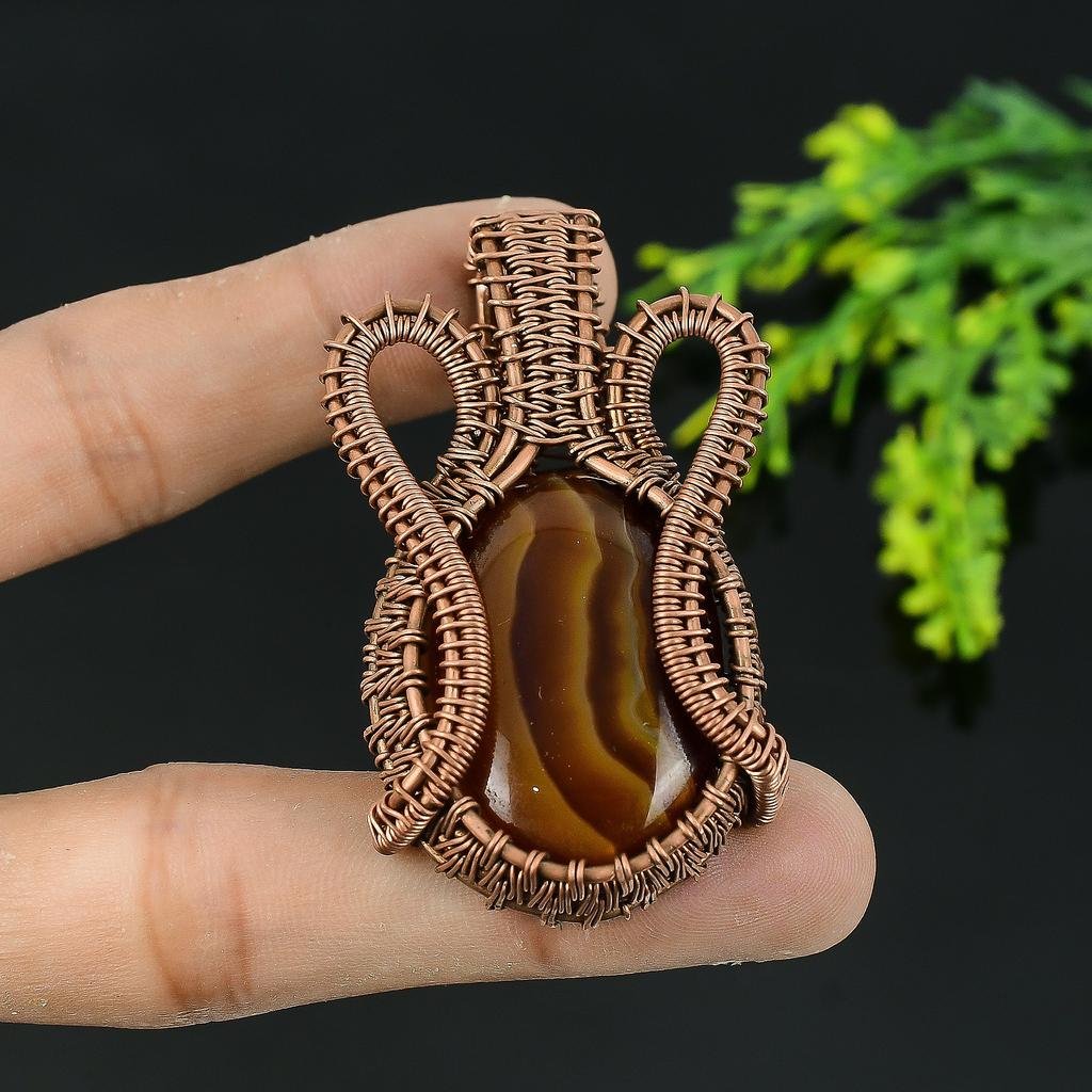 Натуральный агат Монтана, драгоценный камень, медная проволока ручной работы, подарочная подвеска 2 Z7a34