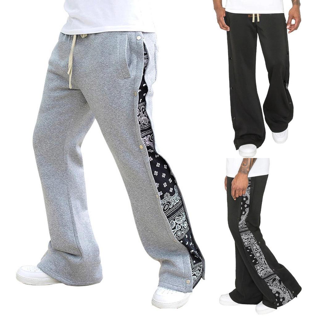 Мужские спортивные повседневные брюки в стиле хип-хоп с двойной линией на пуговицах и широкими свободными штанинами с цветочным узором