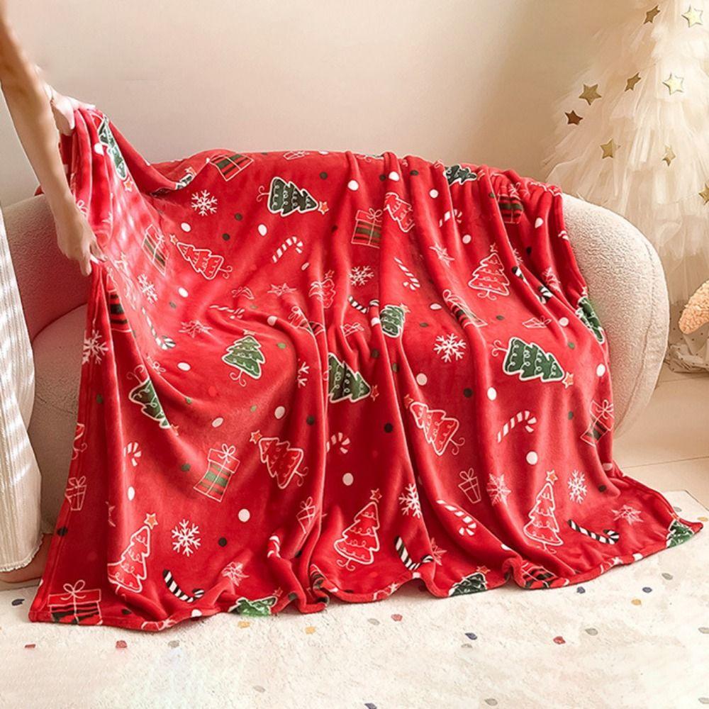 Thickened Christmas Flannel Blanket Fluffy Throw Air Condition Blanket  Happy New Year