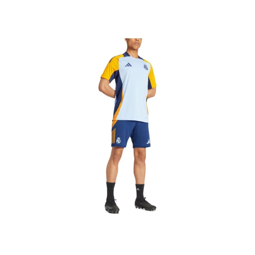 Adidas SS24 Real Madrid Series Color Block Striped Удобные модные дышащие футбольные брюки мужские низы темно-синего цвета IT5105