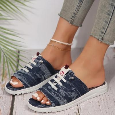 Новые парусиновые тапочки для женщин, летние дышащие сандалии с открытым носком, женские джинсовые удобные туфли на плоской подошве, Zapatos Mujer, размер 43