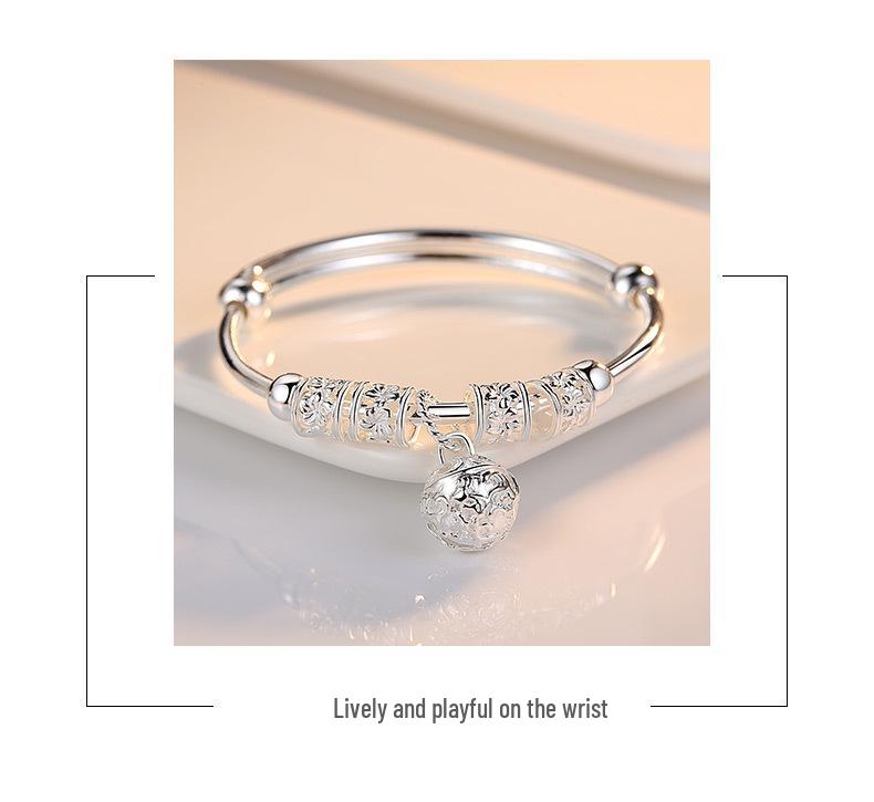 Zhenrong 925 Silver Women's Bracelet: Palace Bell, Japanese & Korean Style, Fashionable Sterling Silver Rotating Bead, Ethnic Style