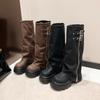 Дизайнерские ботинки на толстой подошве, ковбойские ботинки, ботинки с длинным голенищем для женщин на осень и зиму, облегающие ботфорты до колена