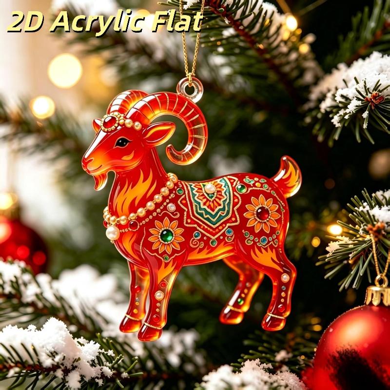 -2D Acrylic Goat Christmas Tree Pendants Cute Animal Sheep Hanging Ornaments For Xmas Tree Decor Party Supplies New Year Gifts 7