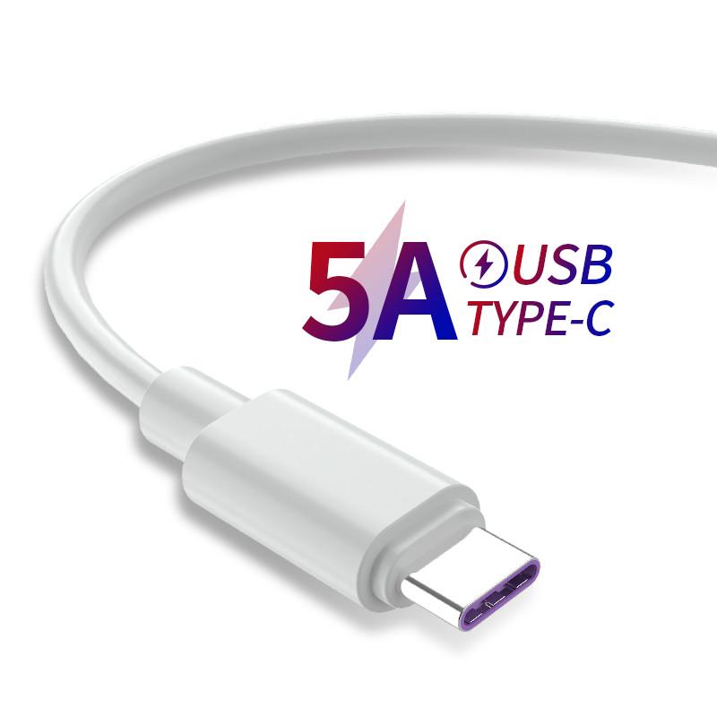 5A USB Type C Cable For Samsung S10 S9 S8 Xiaomi Huawei P30 Pro Fast Charge Mobile Phone Charging Wire White Cable