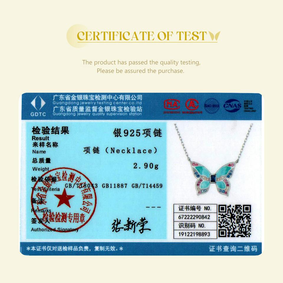 WOSTU 925 Sterling Silver Colorful Butterfly Charm Necklace Spring Jewelry Gift For Cute Insect Chain Necklace Birthday Gift
