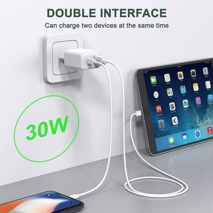 Chargeur secteur - E.F.CONNECTION - 30W - 2 ports - Câble USB-C 20W - Compatible iPhone 16