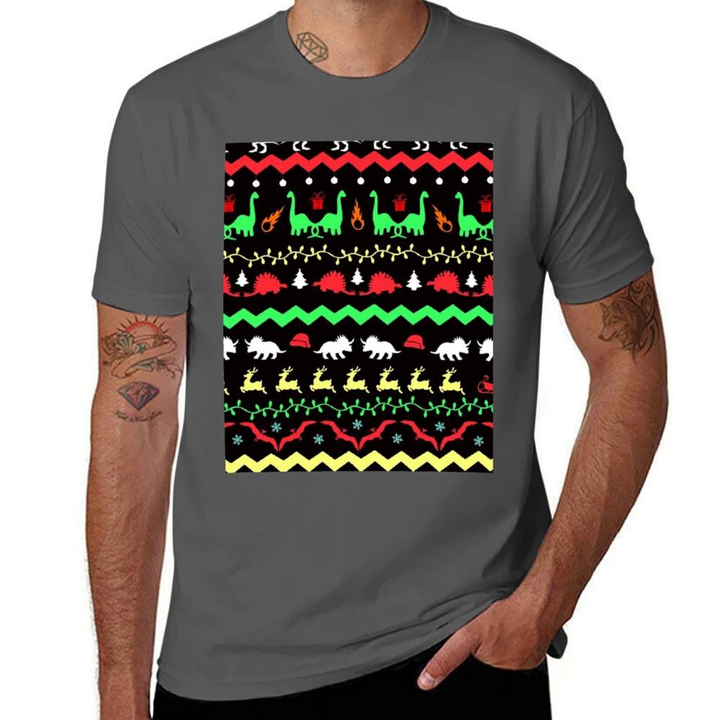 Dinosaur Ugly Christmas Sweater Pattern TShirt Large Size Basic Casual TShirt