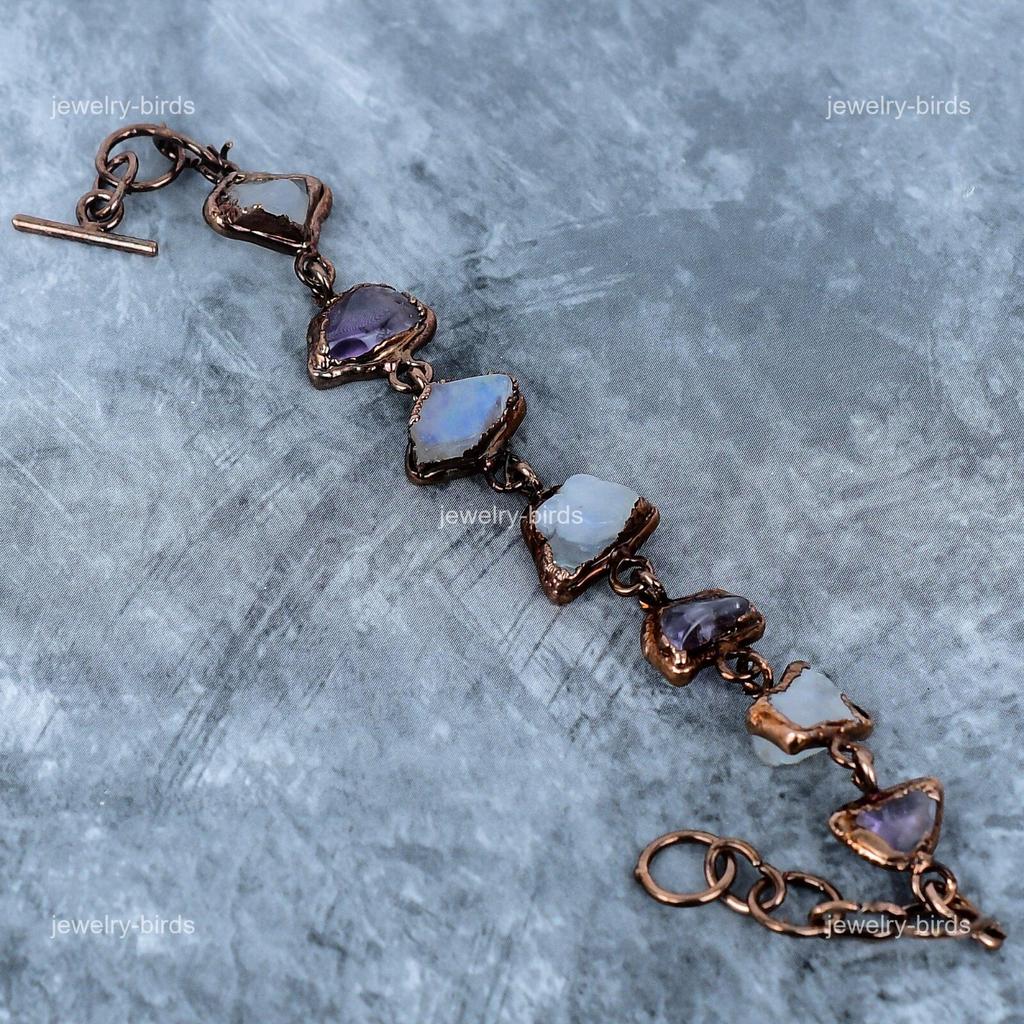 Moonstone Gemstone Electroformed Friendship Mother Gift Bracelet Jewelry Copper VP-124