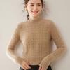 Women's High Neck Cable Knit Cashmere Sweater, Loose Fit, Solid Color, Thick Inner Layer for Autumn/Winter 2024