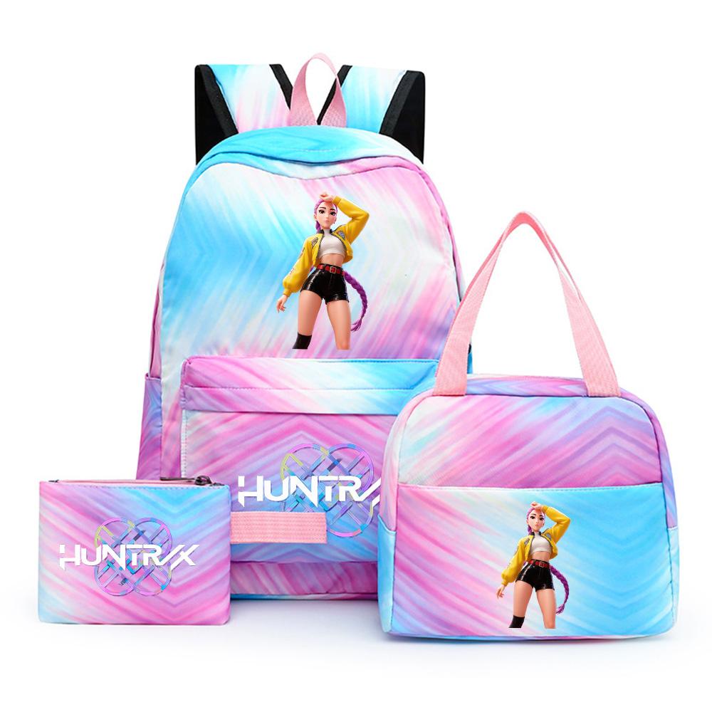 3Pcs/set Anime Cute Kpop Printed Backpack with Lunch Bag Pencil Case for Teenager Girl Boy Bookbag Large Capacity Waterproof Travel Bag Kid Gift