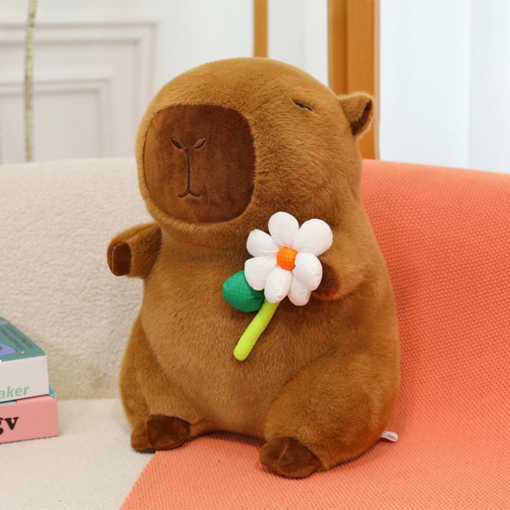 Brown Capybara Plush Doll Fluffy Capybara Stuffed Doll Lovely Flower Capybara Plush Toy  Birthday