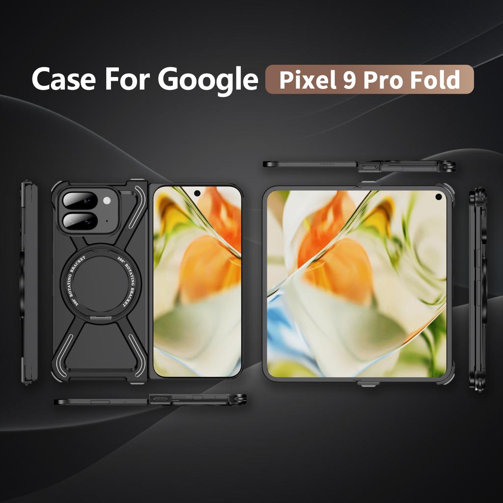 Для Google Pixel 9 Pro Fold 5G Бамперы Бескаркасная Металлическая Рамка Чехол Совместимый с MagSafe Подставка - Черный