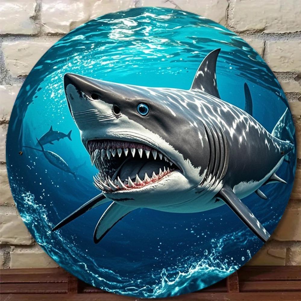 D Metal Sign Great White Shark Swimming Ocean Retro Wall Decor Housewarming Gift for Neighbor Friend Patio x Inch