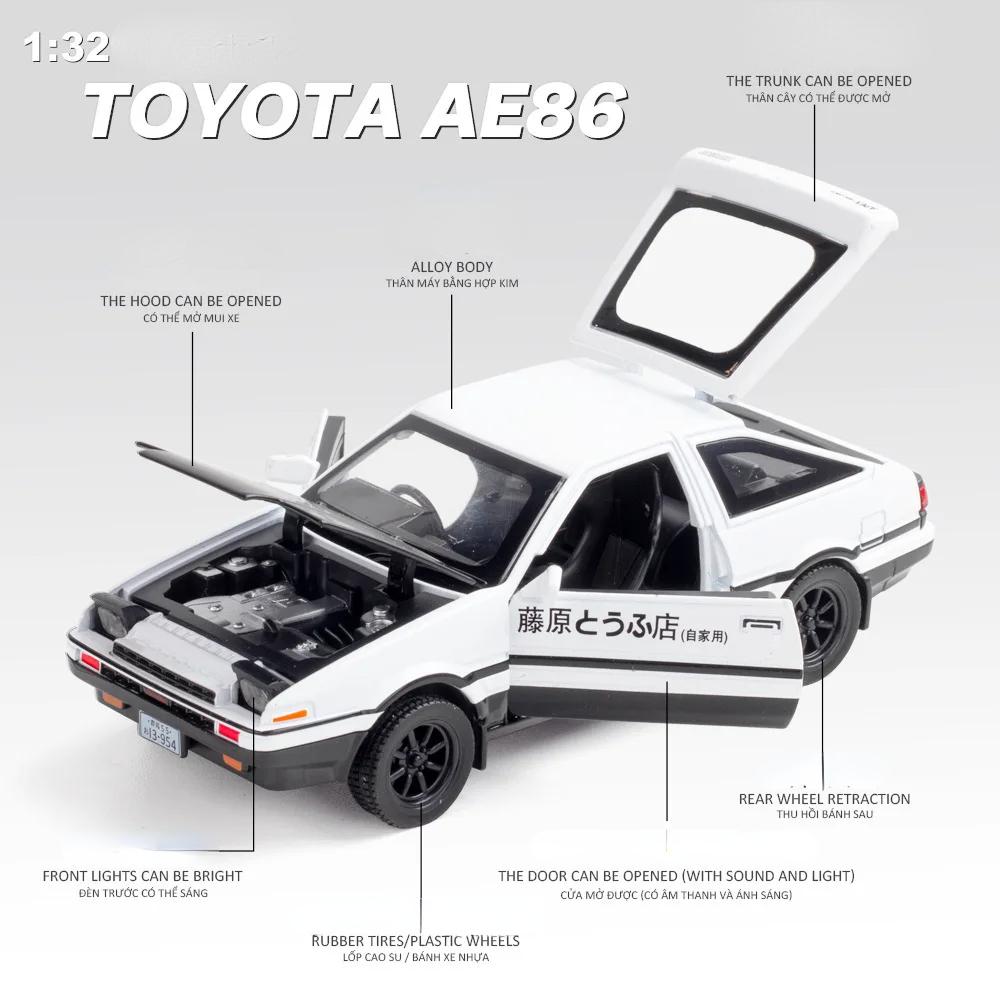 1/32 Toyota  AE86 Toy Car Diecast Miniature Model Pull Back Sound Light Doors Openable Educational Collection Gift Kids A151