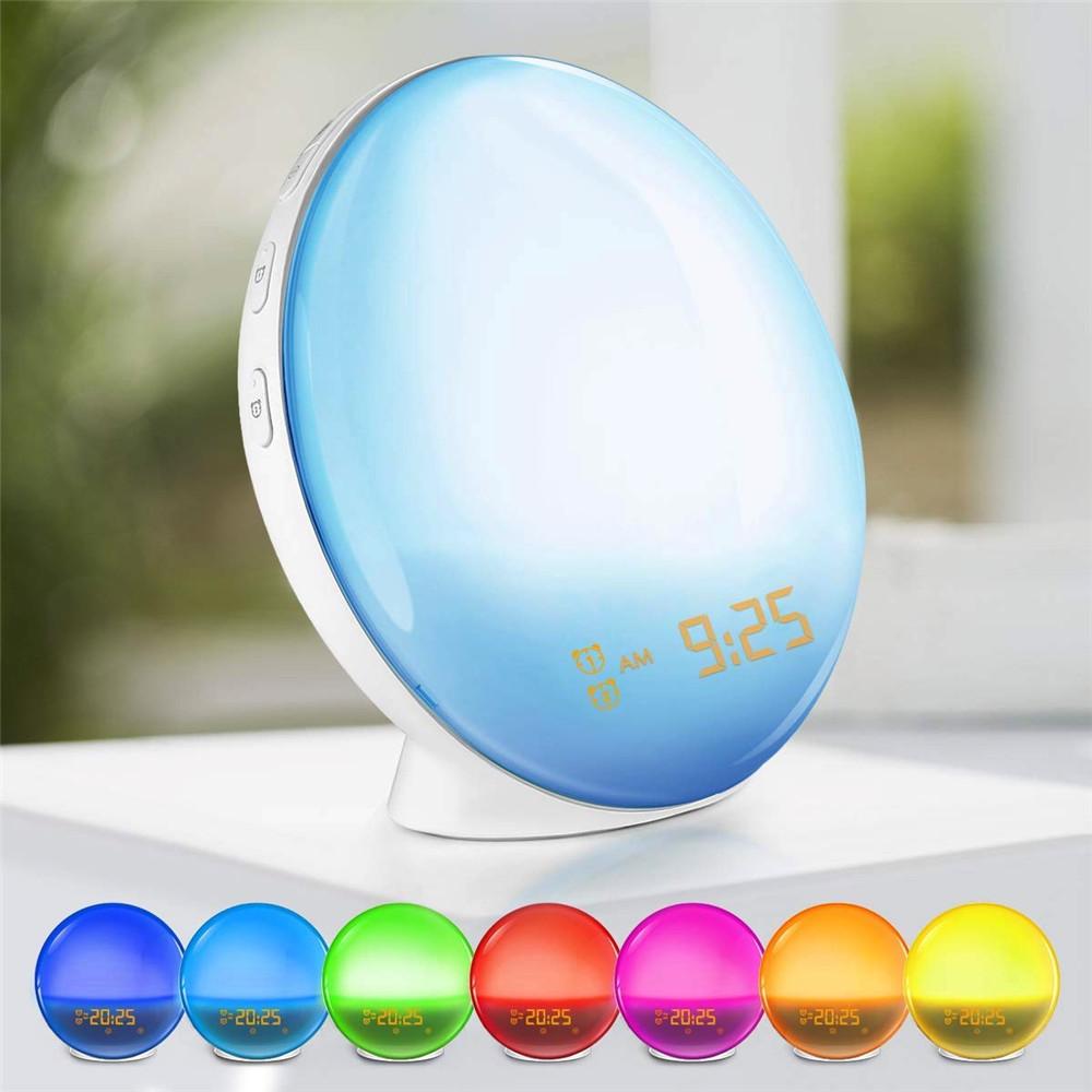 Multifunctional Sunrise Alarm Clock Wake Up Light 7 Sounds FM Radio Sleep Aid