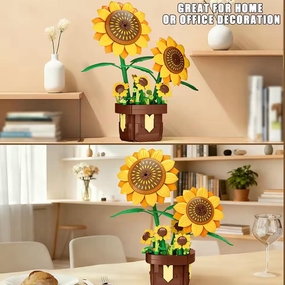 291Pcs Sunflower Potted Plant Building Block Eternal Flower Bricks Home Decoration Assemble Bricks Toys Kids Girl Gift