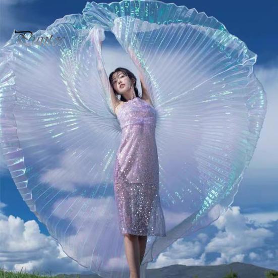 Костюм для танца живота с выдвижной палкой, женское раздвоенное египетское профессиональное крыло, 360 градусов, взрослое сценическое выступление, крыло ангела-бабочки