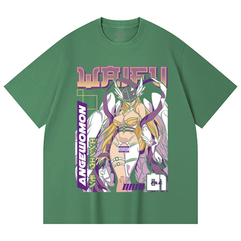 230 г/м² 100% хлопок Digimon V9 Angewomon Waifu Принт Унисекс Тяжелая хлопковая футболка