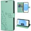 Case for Samsung Galaxy S25 - BOOLING - Shockproof Synthetic Leather Green Pattern Butterfly Flowers
