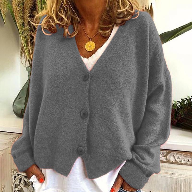 Knitted Womens Plain Coat Cardigan Ladies Button Loose Jumpers Sweater Size Plus