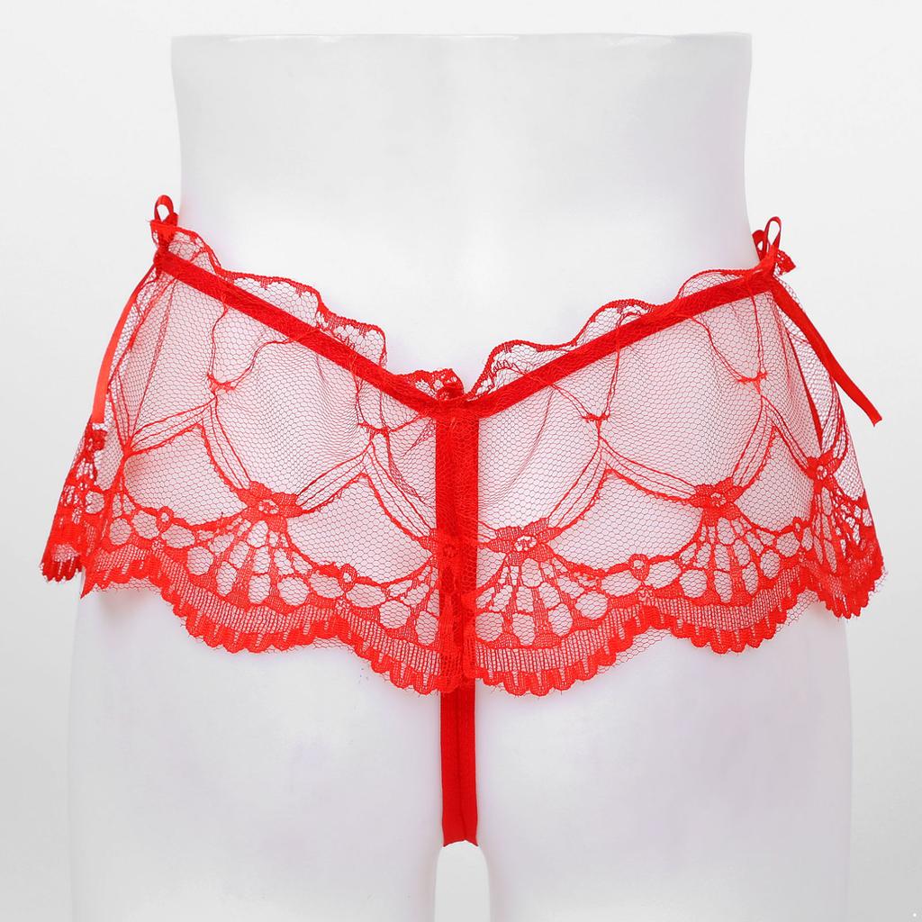 Мужские сетчатые прозрачные кружевные юбки, стринги-стринги, трусы с Т-образной спинкой и бантом, нижнее белье