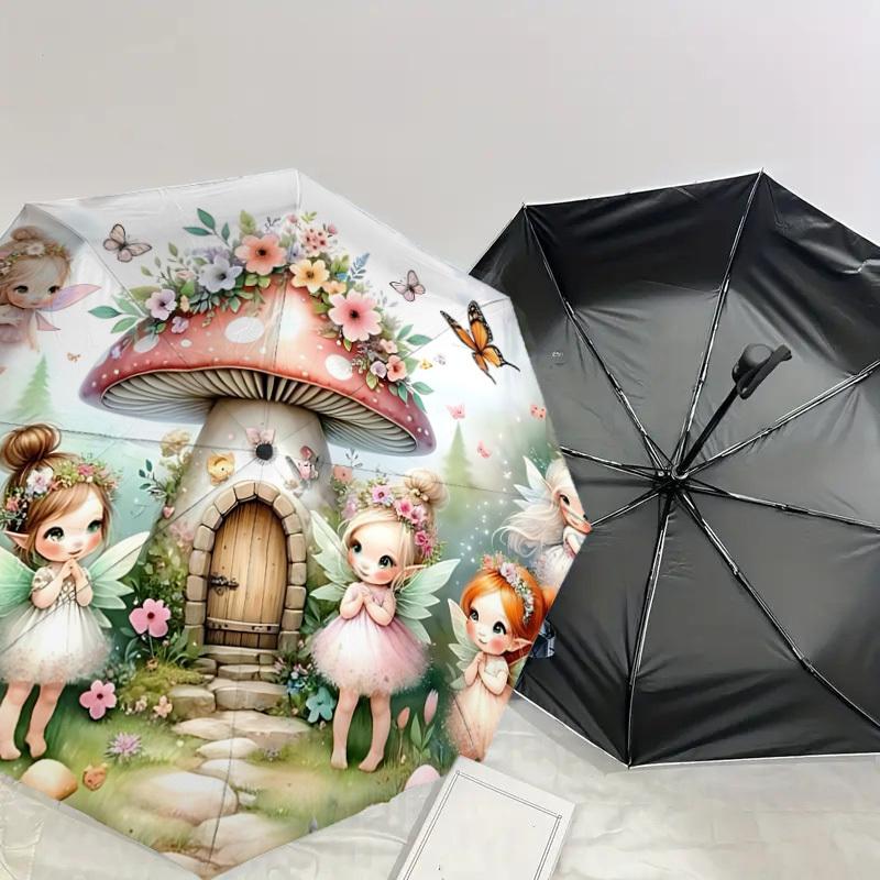 1PC fairy mushroomAutomatic Open/Close Umbrella with Windproof, 8-Rib Sturdy Canopy, Durable Ribs, Fashionable Design1245A