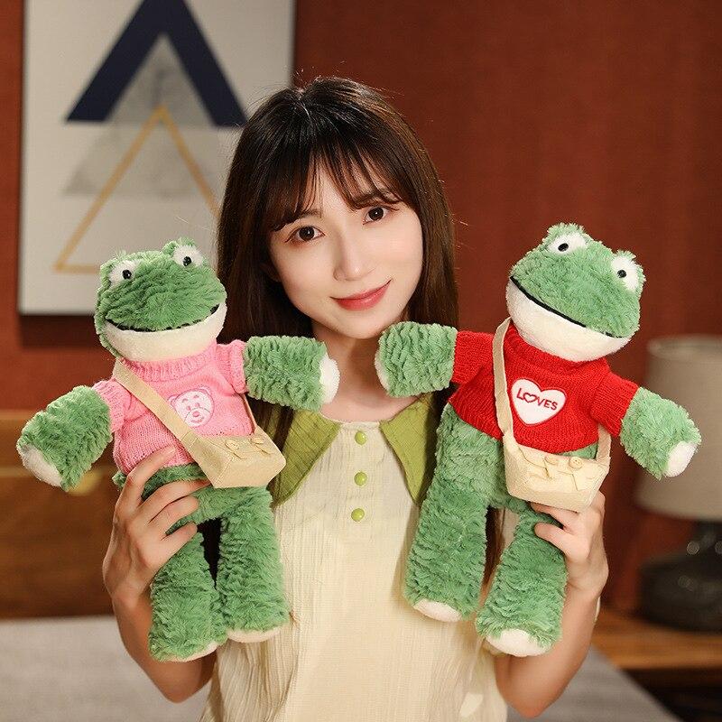 36 см кавайная плюшевая плюшевая лягушка с улыбкой, милая одежда, плюшевые куклы-лягушки, пушистая подушка с животными, детский рождественский подарок
