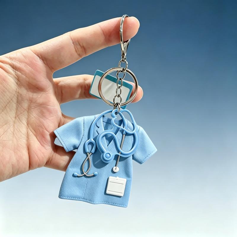 Medical Scrub Keychain 2D Flat Cartoon Stethoscope Decor Cute Backpack Pendant for Nursing Students