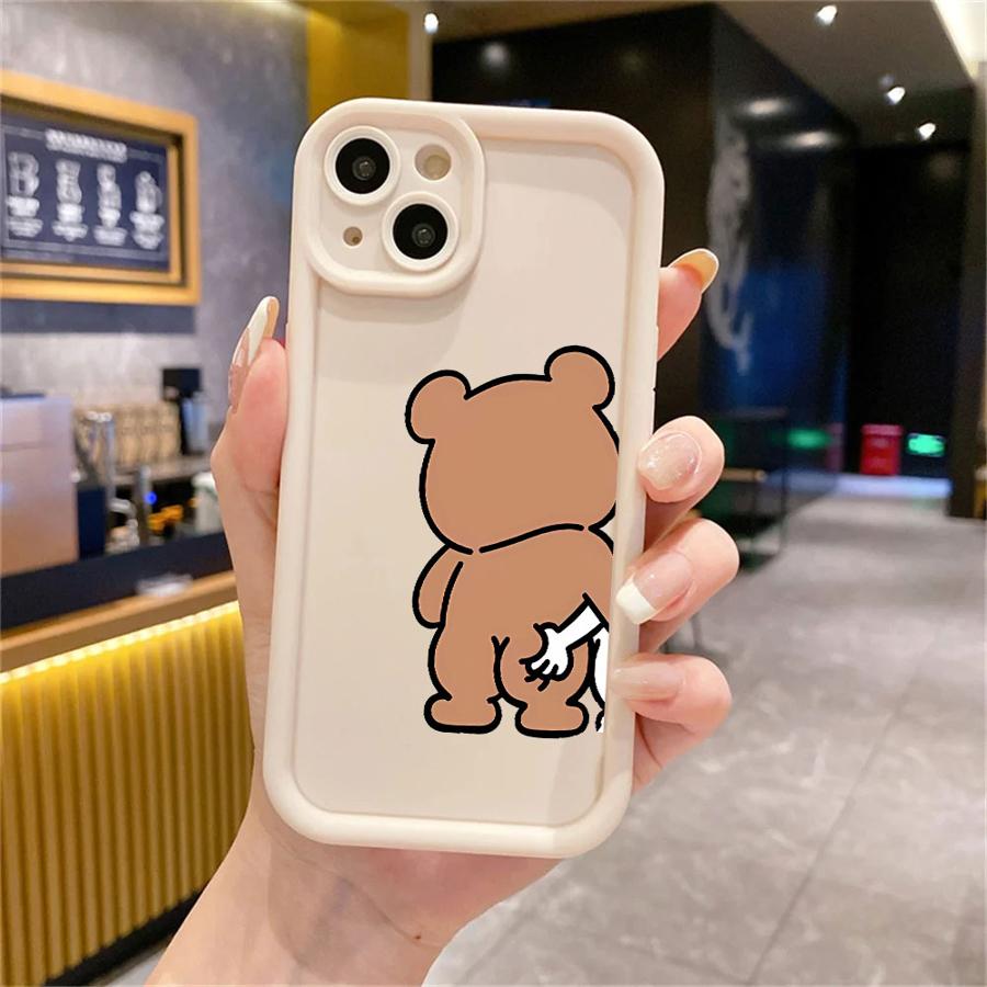 Чехол для Apple iPhone 11 15 Pro Max 14 Plus 13 12 16 с рисунком 'Медведь и Кролик - Лучшие друзья', противоударный, защитный, силиконовый, чехол-бампер для телефона