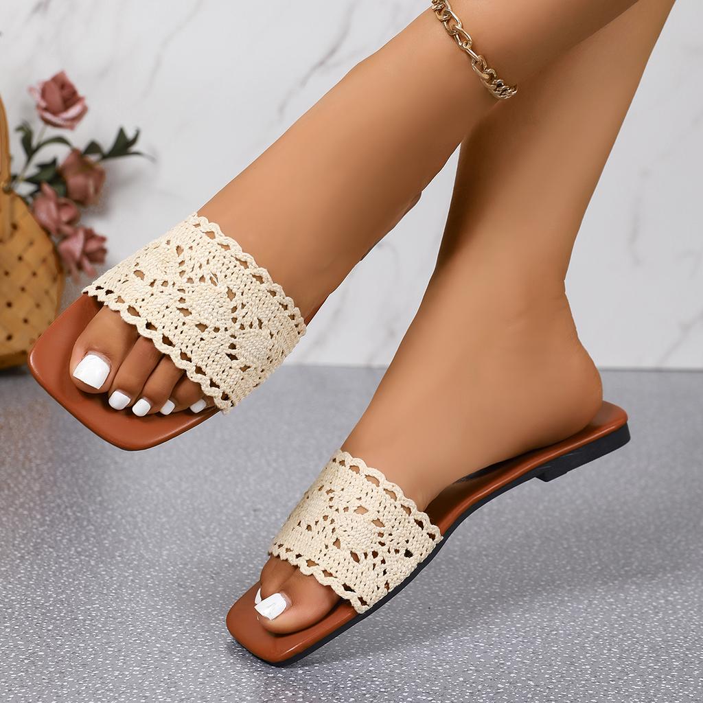 Fashion Women Slippers Hollow Fabric Sandals Summer Outdoor Fashion Slippers Sexy Elegant Casual Flat Shoes Party Comfy Slides Women