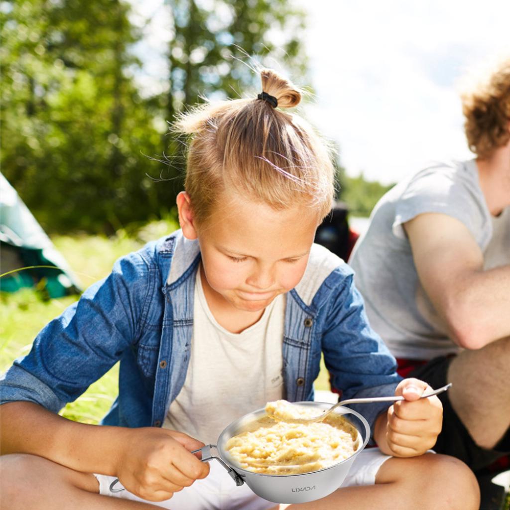 Чаша Lixada из нержавеющей стали со складной ручкой для кемпинга, пешего туризма, пикника